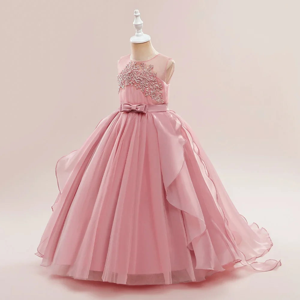 Summer Baptism Bridesmaids Girls Party Dress Elegant Tulle Wedding Princess Prom Dress For Girl Gala Birthday Christmas Vestidos