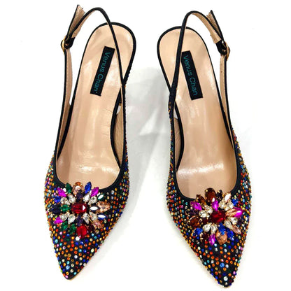 Pointed-Toe Rhinestone Pumps African Ladies Italian Shoe and Bag Set Designer