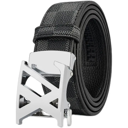 Men's fashion automatic buckle belt with checkered pattern strap, suitable for casual, business, and daily commuting