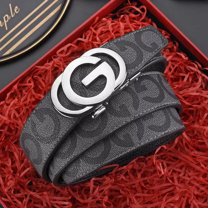 Cintos de couro genuíno para homens e mulheres, fivela automática de metal, marca de luxo, famoso estilo comercial, pulseira jea