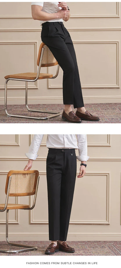 Men's High-Quality Woven Suit Trousers Slim Fit Formal Trousers, Classic Solid Color Trousers