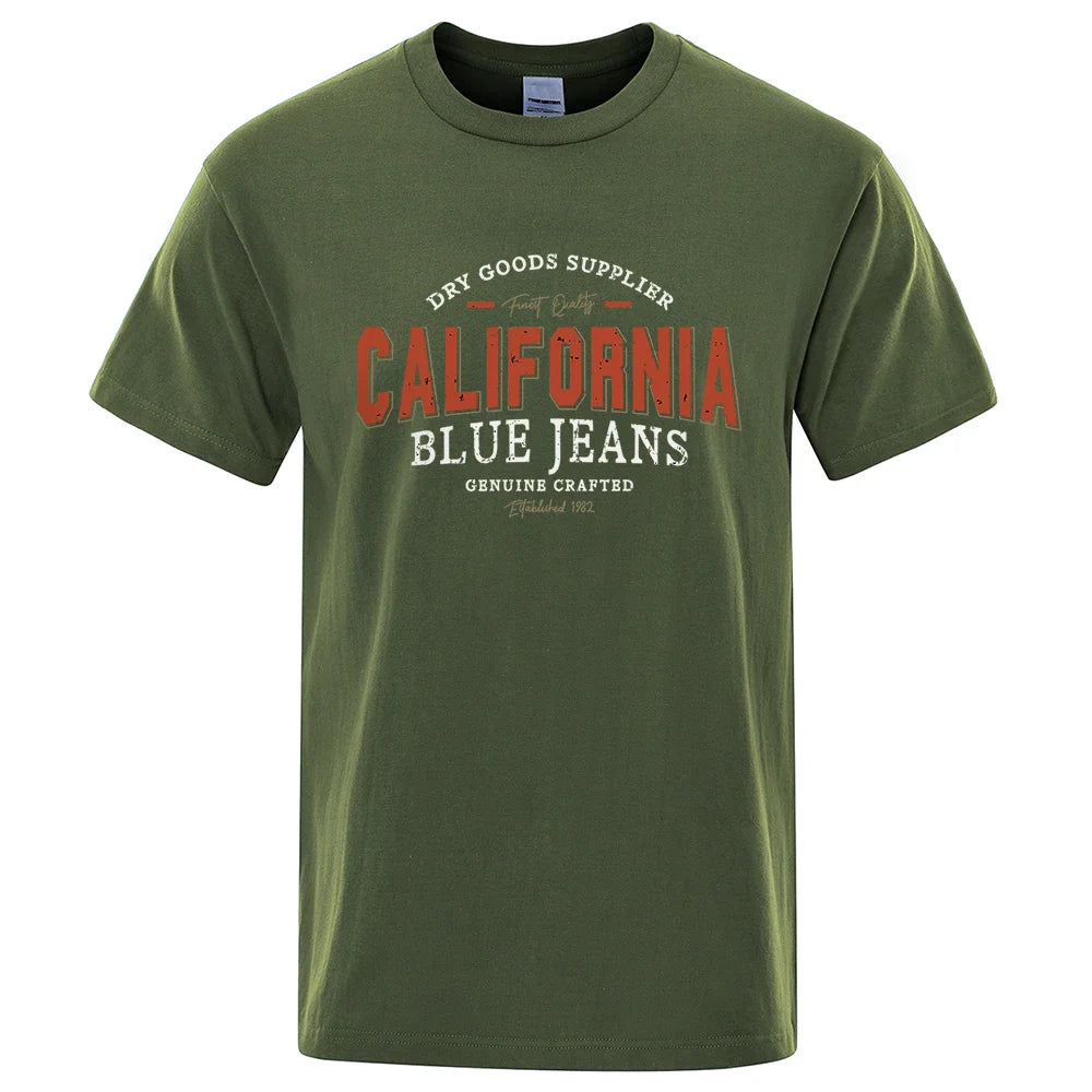 California Usa City Street Letter Pattern Print Men T Shirt Fashion Cotton T-Shirts Oversized Streetwear Summer Breathable Tops
