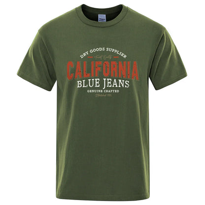 California Usa City Street Letter Pattern Print Men T Shirt Fashion Cotton T-Shirts Oversized Streetwear Summer Breathable Tops