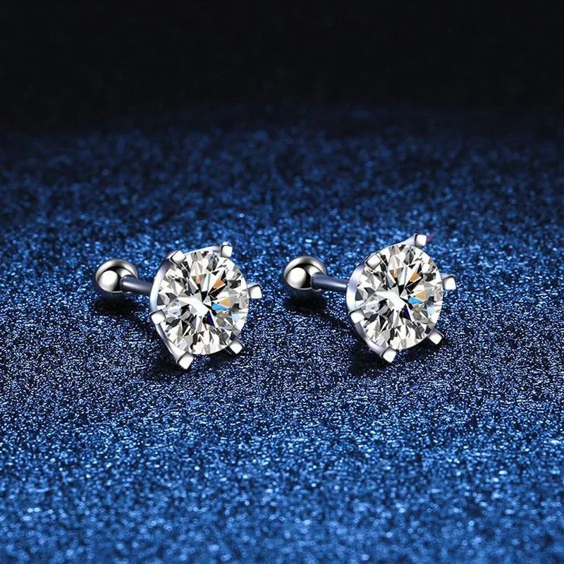 0.5-2ct Moissanite Screw Stud Earrings D Color 925 Sterling Silver 6 Prong Diamond Earrings For Women Wedding Fine Jewelry