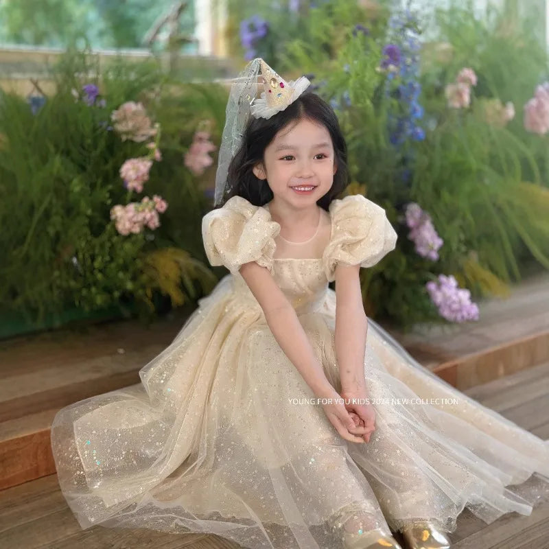 Children Dress Princess Dress 2026 Summer New Girls Sparkling Fairy Fluffy Gauze Dress