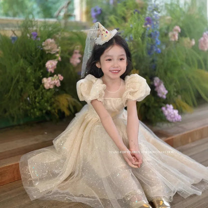 Children Dress Princess Dress 2026 Summer New Girls Sparkling Fairy Fluffy Gauze Dress