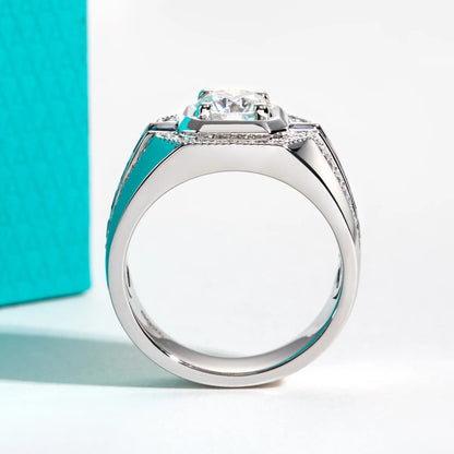 Men's 1ct D Color Moissanite Ring 925 Sterling Silver Gold Plated Retro Luxury Lab Created Diamond Engagement Ring