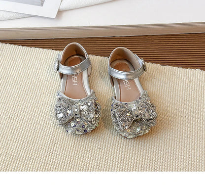Faux Gemstones Shoes for Kids Girls Shining Crystal Girls Dress Shoes for Party and Wedding Bowtie Children Girl Sandals I04204