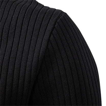 Button Placket Polo Shirt Men Ribbed Stripe Long Sleeve Contemporary Fit Minimalist Autumn Winter Premium Business Top
