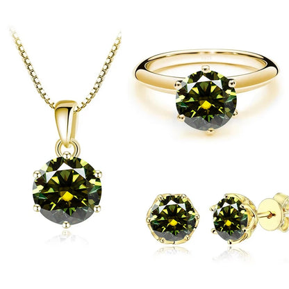 1Carat Moissanite Jewelry Set For Women Sterling S925 Silver Gold Plated Necklace Earrings Ring GRA Certified Wedding