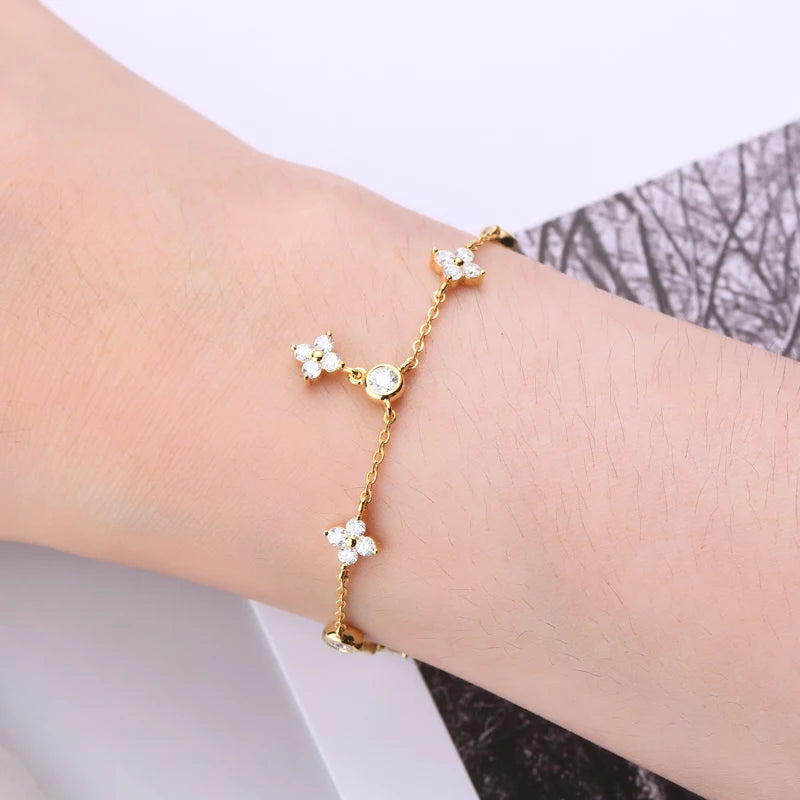 Moissanite Necklace Bracelet Earring 925 Sterling Silver Four Leaf Flower Pendant Moissanites Jewelry Set For Wedding Gift