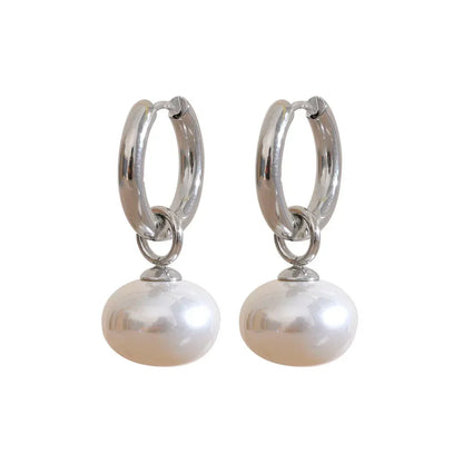 High Quality Imitation Pearls Drop Stainless Steel Golden Korean Hoop Earrings Charms Fashion Jewelry Bijoux Femme Gift