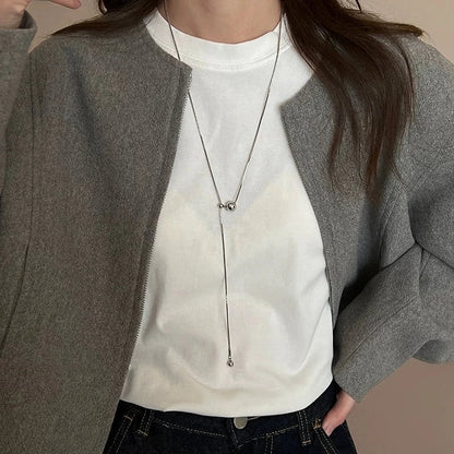 Personality Stainless Steel Beaded Ball Pendant Necklace for Women Silver Color Double Layer Hip Hop Rock Chokers Jewelry