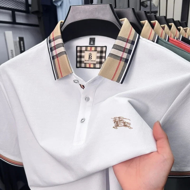 Designer brand men's short sleeve polo shirt new embroidery silky cotton breathable summer Korean fashion casual Paul T-shirt