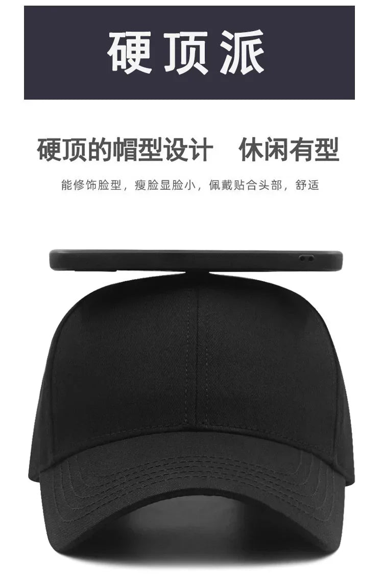 Hard Cotton Big Size Baseball Hat Woman Solid Color Sun Cap Hiphop Man Plus Size