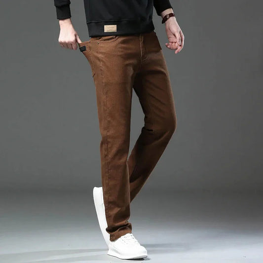 Fashion Loose Straight Business Casual Stretch Denim Pants Male Brand Trousers 5 Colors Plus Size Mens Clothing Slim Jeans 28-44