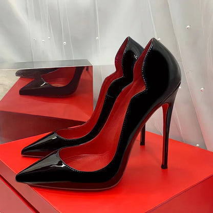 2025 New 12cm Black Extra Thin Heels  High Heels Super Shallow Mouth Women's Large Professional Single Shoes34-46