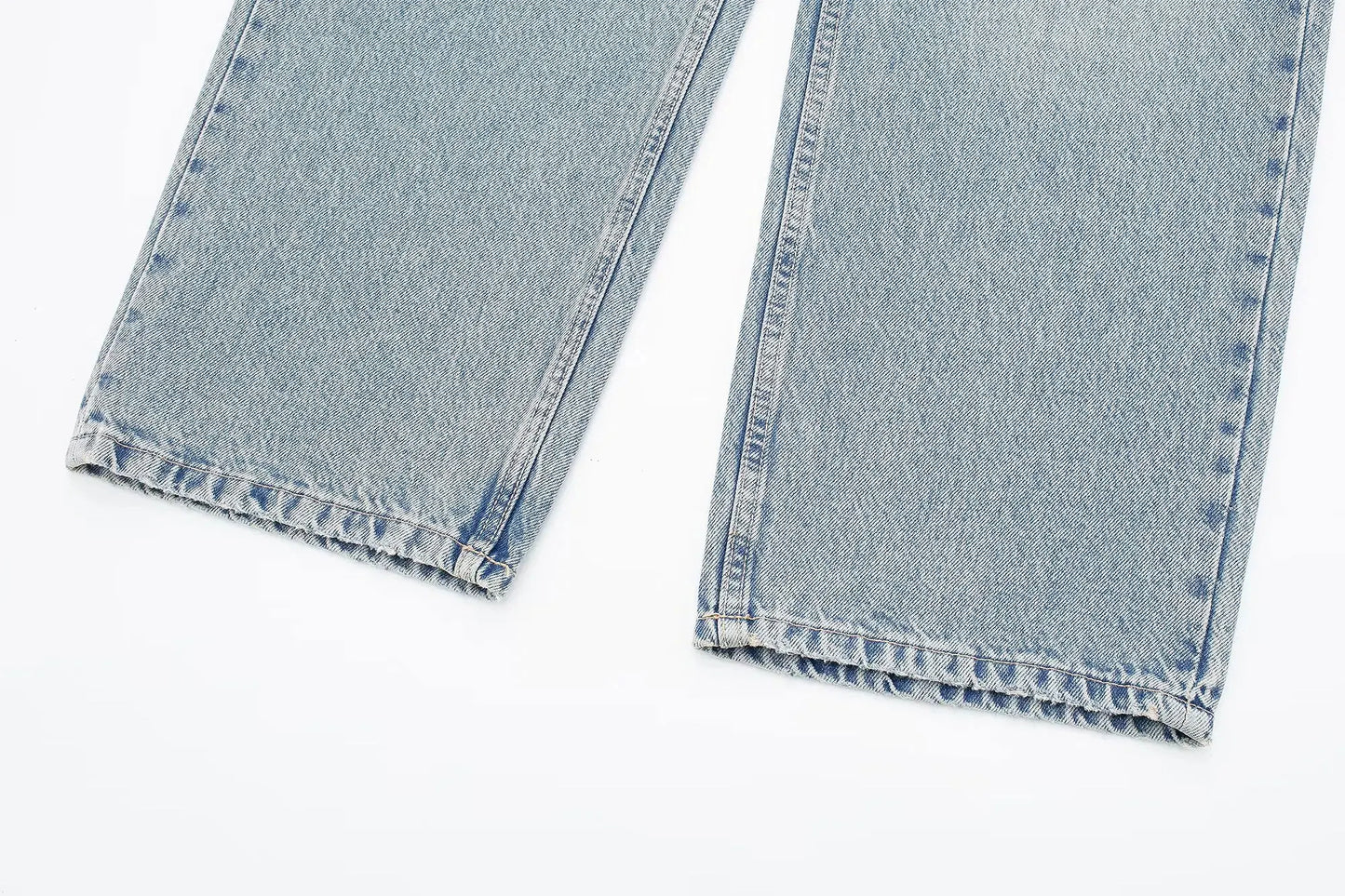 Women's Street Fashion Denim Blue Jeans Distressed Patchwork High Waist Zipper Fly Ripped Retro Long Pants