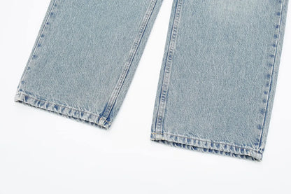 Women's Street Fashion Denim Blue Jeans Distressed Patchwork High Waist Zipper Fly Ripped Retro Long Pants