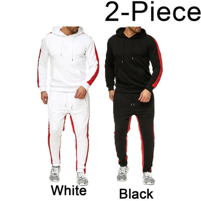 Casual autumn and winter long-sleeved men's 2-piece sports suit color block striped breathable sports suit