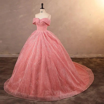 Wedding Dress Shiny Wedding Dress Classic Boat Neck Bridal Party Gown Vestido De Noiva Robe De Mariee Customized
