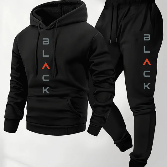 Mens soft comfortable Boston print hooded sweatshirt sweatpants set eco-friendly thin velvet warm autumn winter hoodies