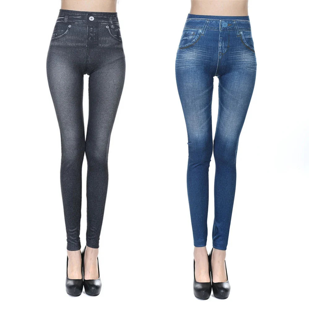 Women Jeans High Waist Regular Slim Denim Print Stretch Pencil Pants