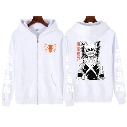 Anime Bakugo Katsuki Print Graphic Oversized Hoodie Harajuku Long Sleeved Sweatshirt Heavy Spiritual Casual Comic Sweatshirt