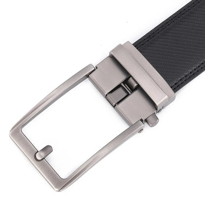 Men's Automatic Buckle Leather Belt, Cowhide, Fake Pin Buckle, No Holes, Fashion, New