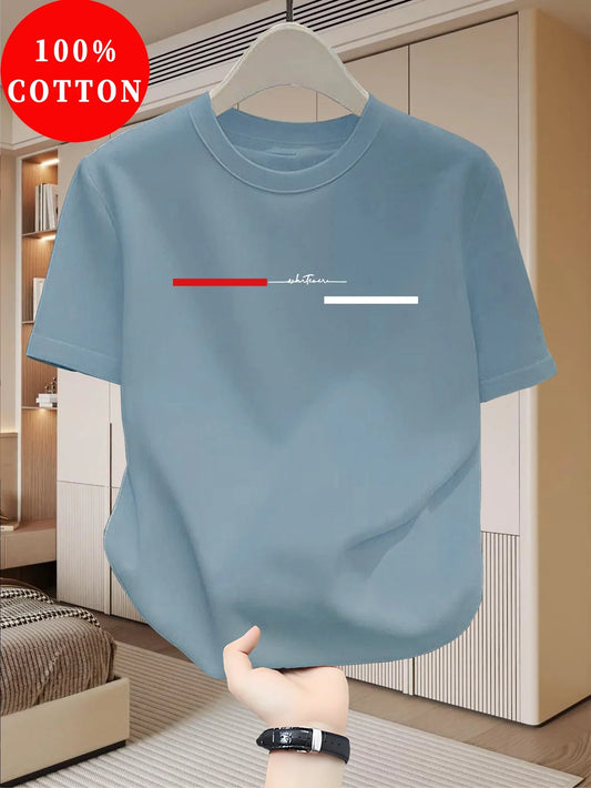 100% cotton men's loose T-shirt fashionable whatever letter pattern printed short sleeved round neck casual top