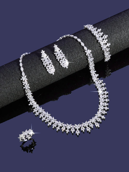 2025 Luxury Saudia Bridal Full CZ Crystal Zirconia 4pcs Jewelry Sets For Women Dinner Party Wedding Necklace Sets