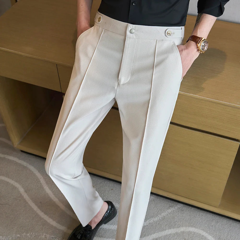 Spring Autumn Smart Casual Suit Pants Men Solid Color Slim Fit Office Fomal Wedding Party Dress Pants Mens White Suit Trousers