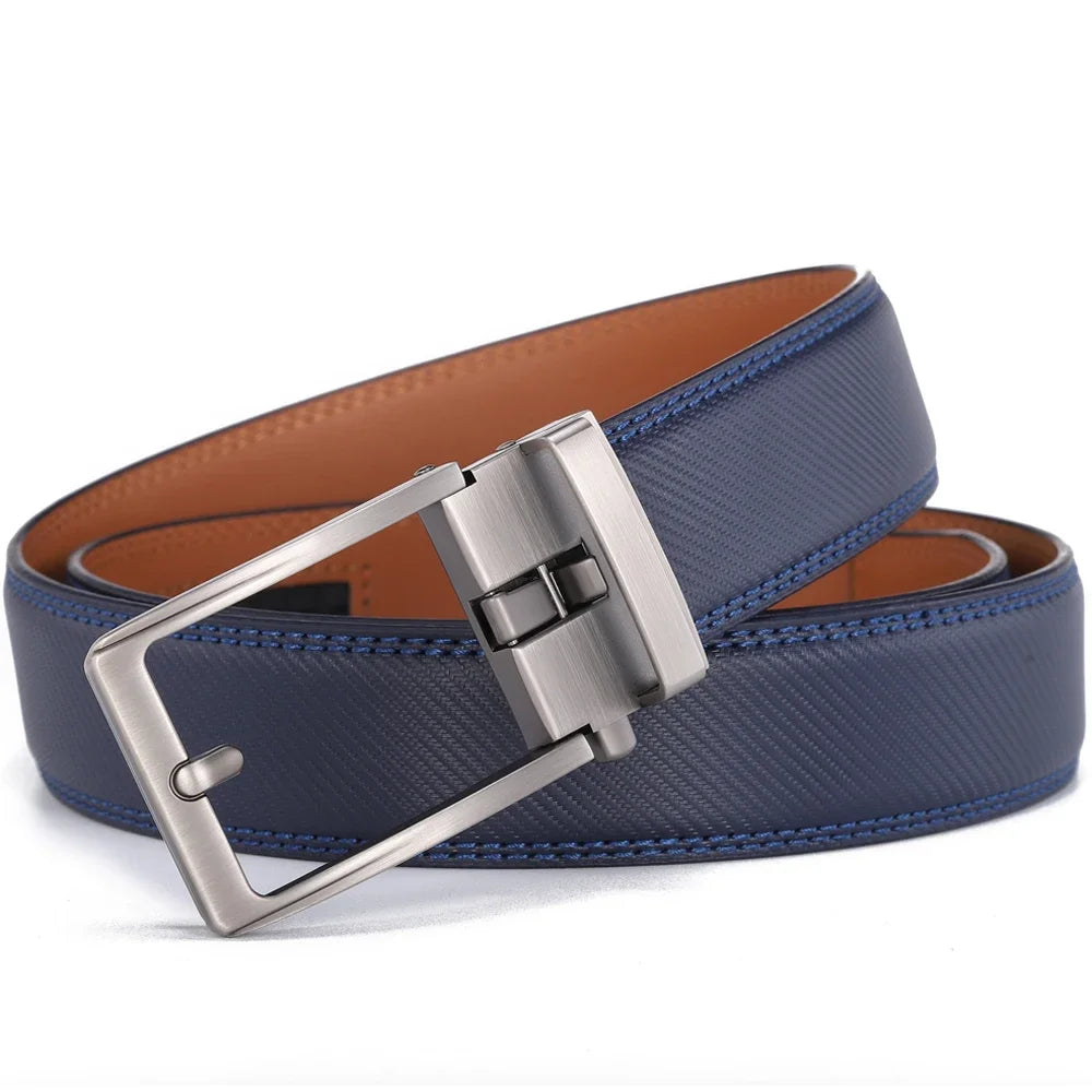Unisex Click Belts for Men Luxury Brand Designer Fashion Automatic Buckle Genuine Leather Men's Belt Male Jeans Waist Strap Blue