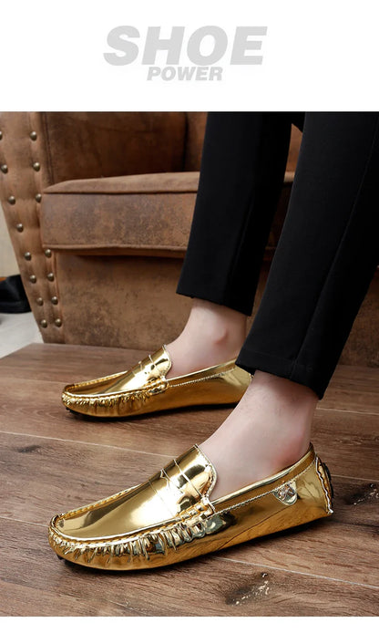 Patent Leather Beanie Shoes Men's New Spring and Summer Large Size Patent Leather Casual British Leather Shoes Women's Slip-On Lazy Casual Shoes Handmade Shoes
