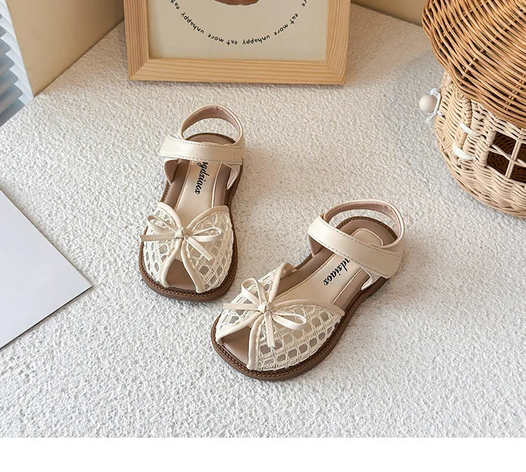 New Summer Girls Sandals Princess Beach Shoes Braided Peep-toe Kids Sandals Butterfly-knot Sweet Soft Breathable Footwear I10317