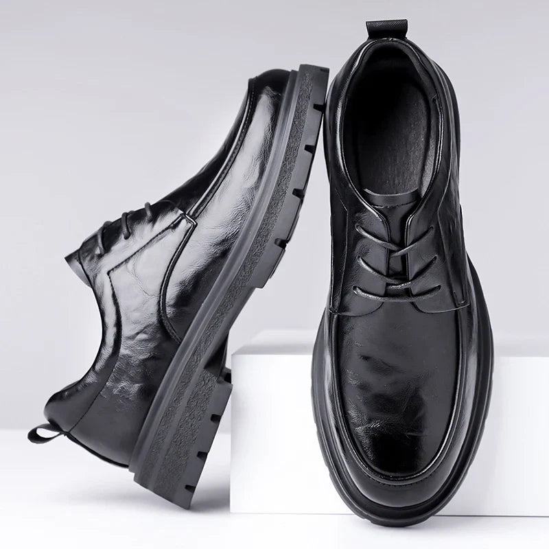 Men's Comfortable Genuine Leather British Thick-soled Business Leather Shoes for Spring 2025, New Lace-up Oxford Shoes