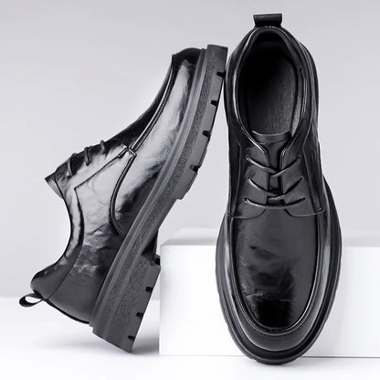 Men's Comfortable Genuine Leather British Thick-soled Business Leather Shoes for Spring 2025, New Lace-up Oxford Shoes