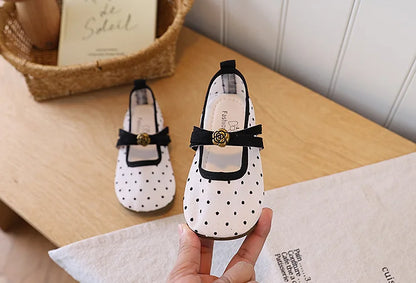 Girls' Casual Shoes, Polka Dot Mesh Princess Cute Bow Spring Summer 2026 Suitable Toddlers, Medium Large Children Wedding Party