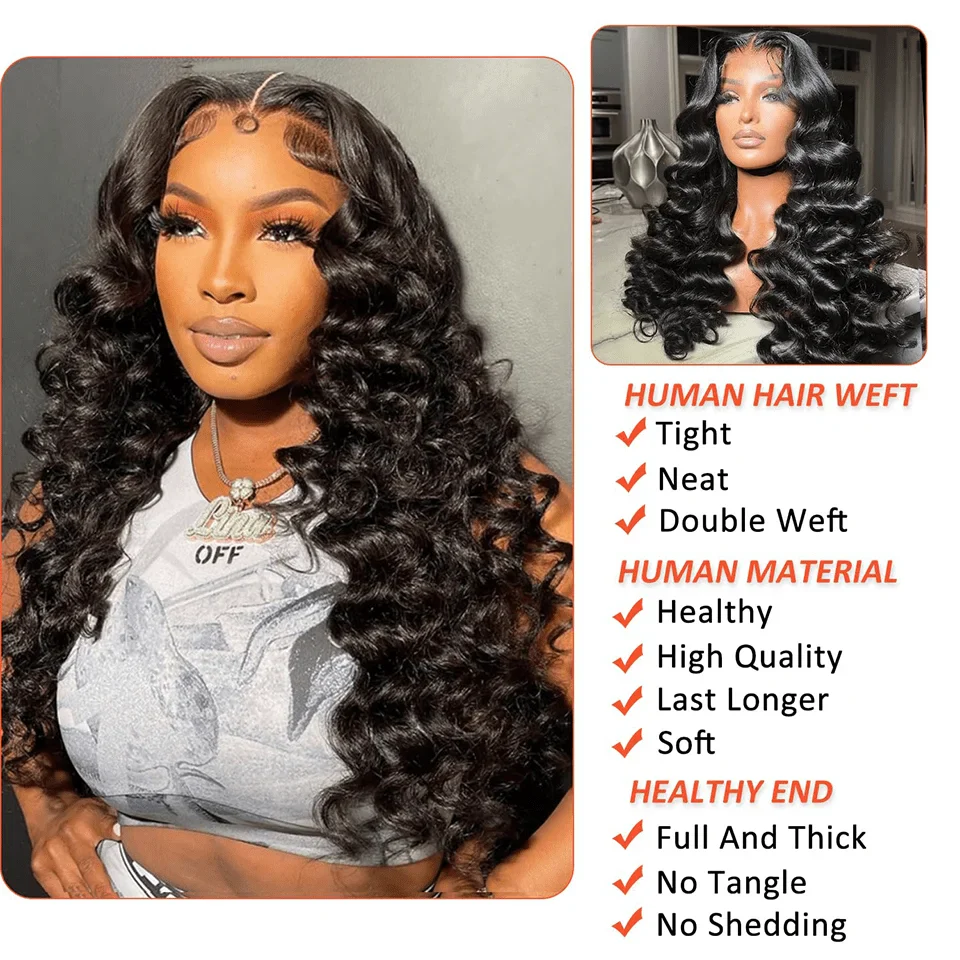 42 Inch 250 Density Deep Wave Human Hair Wigs Curly Brazilian Lace Front Wigs Pre Plucked Natural Black 13X6 Hd Lace Frontal Wig