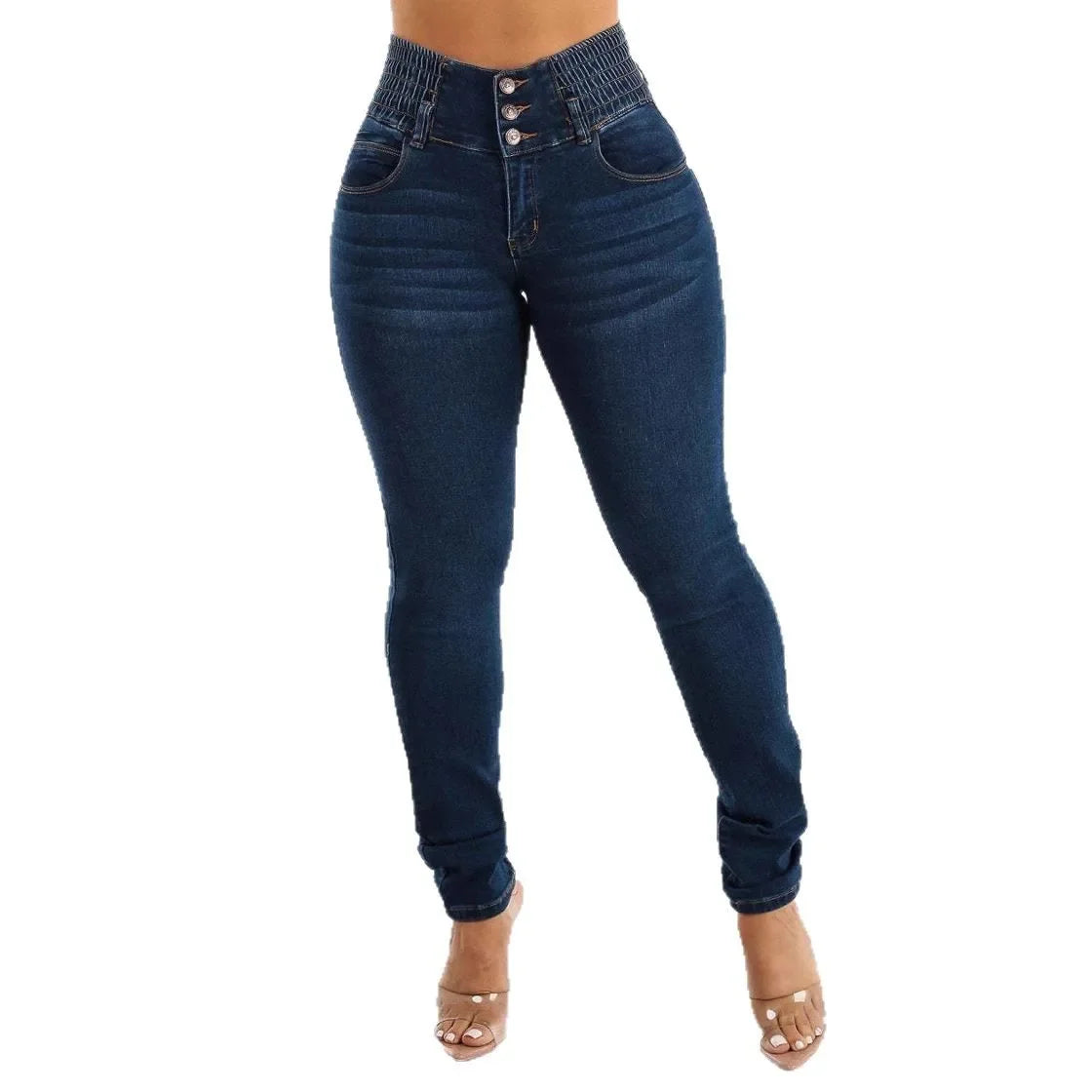 High Waist Elastic Denim Jeans Women plus Size Buttoned Slimming Pencil Pants