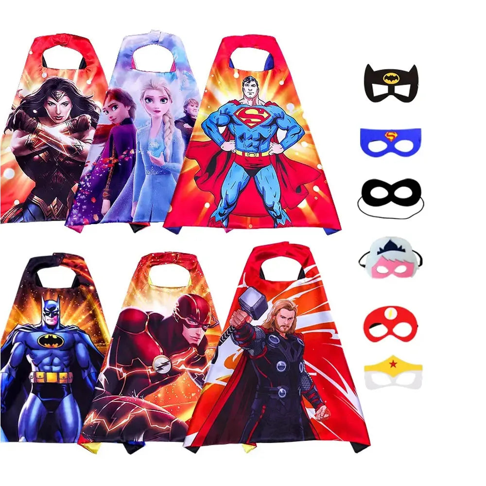 Halloween 6 Sets Superhero Capes Masks for 3-10 Year Old Girl Gifts Cartoon Dress Up Costumes Party Supplies Easter Cloak