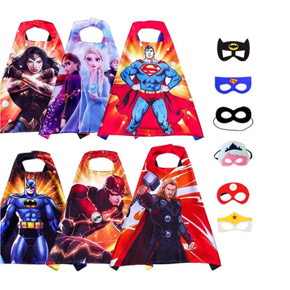 Halloween 6 Sets Superhero Capes Masks for 3-10 Year Old Girl Gifts Cartoon Dress Up Costumes Party Supplies Easter Cloak