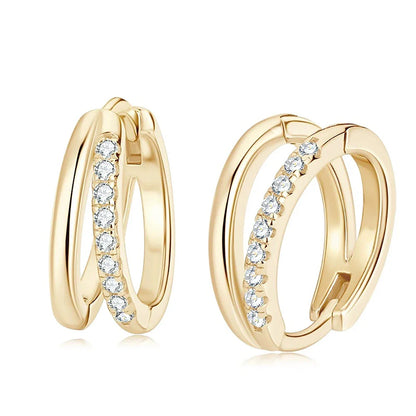 Double Hoop Huggie Moissanite Diamond Earrings for Women 925 Sterling Silver Plated 18k White Yellow Gold Earring Fine Jewelry