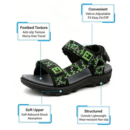 Boys Adjustable Hook Loop Sandals Non-Slip Wear-Resistant Breathable Soft Sole Casual Outdoor Beach Sports Shoes for Kids