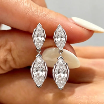 2-Stone Marquise Cut Moissanite Drop Earrings for Women S925 Silver Lab Diamond Stud Earrings with Certificate Fine Jewelry