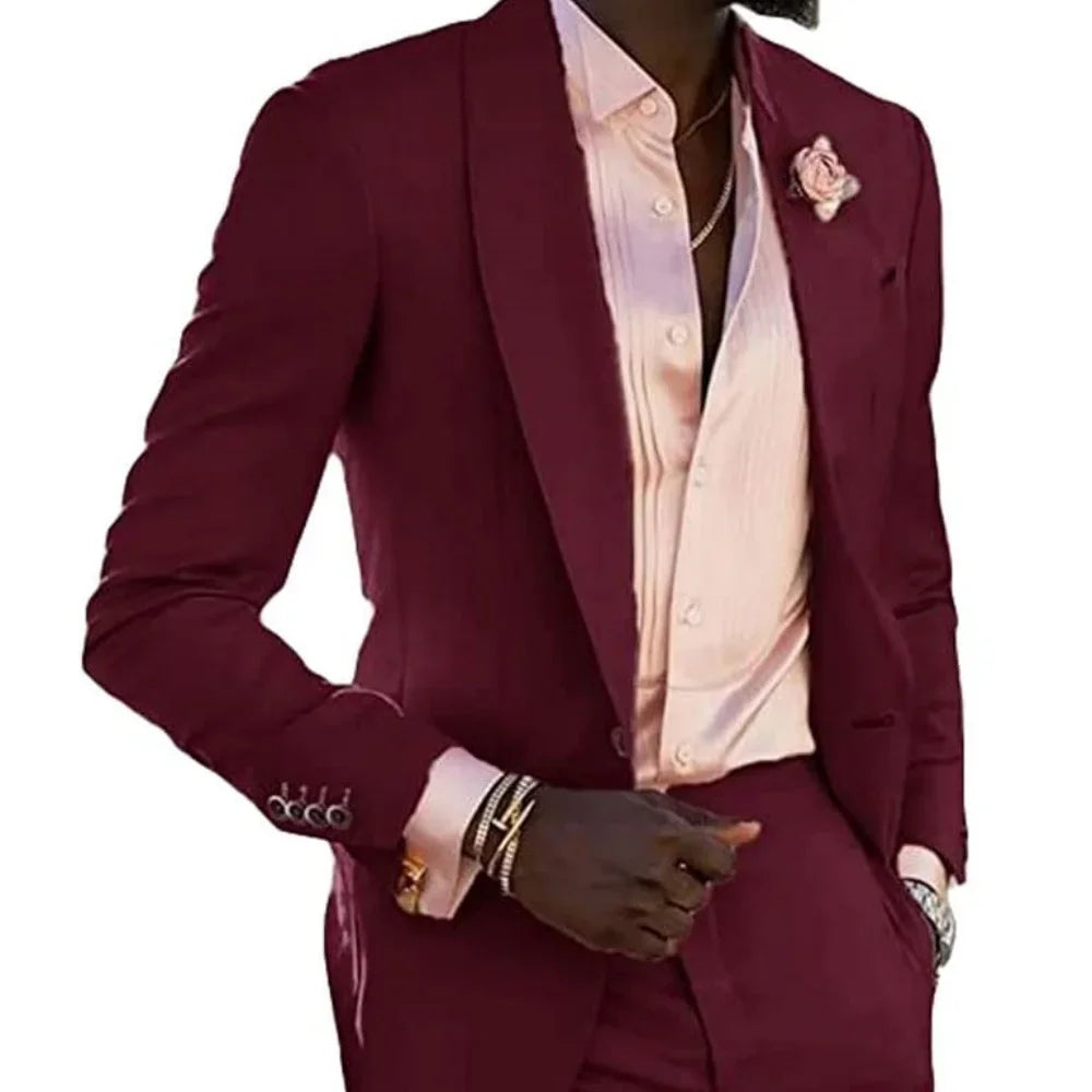 Men's 2-Piece Tuxedo Slim Fit Moda Masculina Wedding Smoking Blazer Jacket And Pants Traje Homme Mariage Fitted Formal Wear