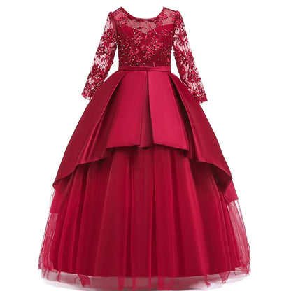 Teens Sequin Bridesmaid Girls Party Dress Long Sleeve First Communion Gown Wedding Party Princess Dresses Bow Christmas Costumes