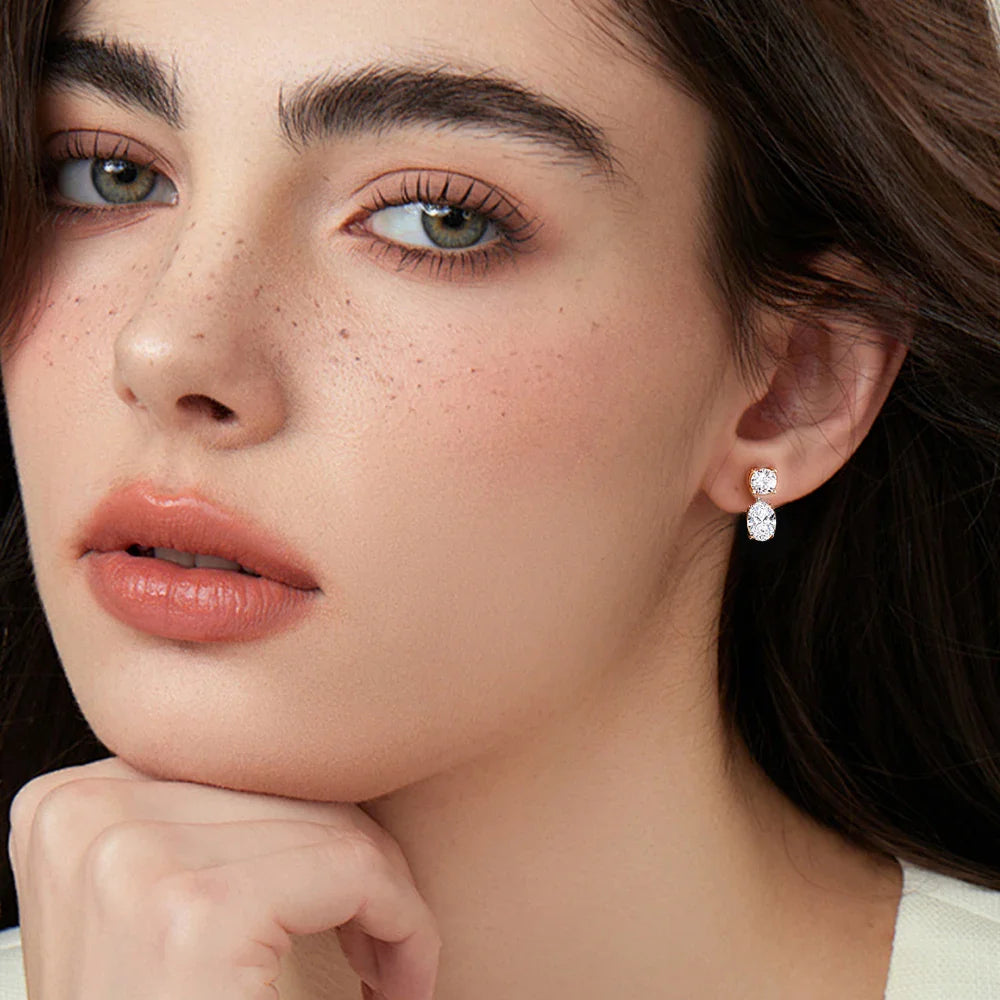 3cttw  Certified Oval/Round Cut Moissanite Diamond Drop Earrings for Women 100% 925 Sterling Silver Stud Earring Fine Jewelry