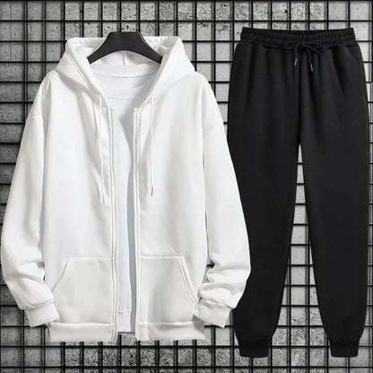 2025 New Arrival Men's Zipper Hoodie Sweatpants 2 Piece Set High Quality Hooded Long Sleeve Sweatshirt Autumn Winter Tracksuit