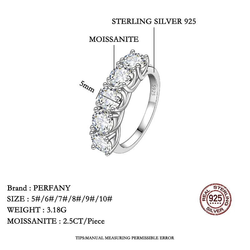 2.5/5CT Moissanite Ring For Women S925 Pure Silver Five Gemstone Ring Luxury Wedding High-end Jewelry